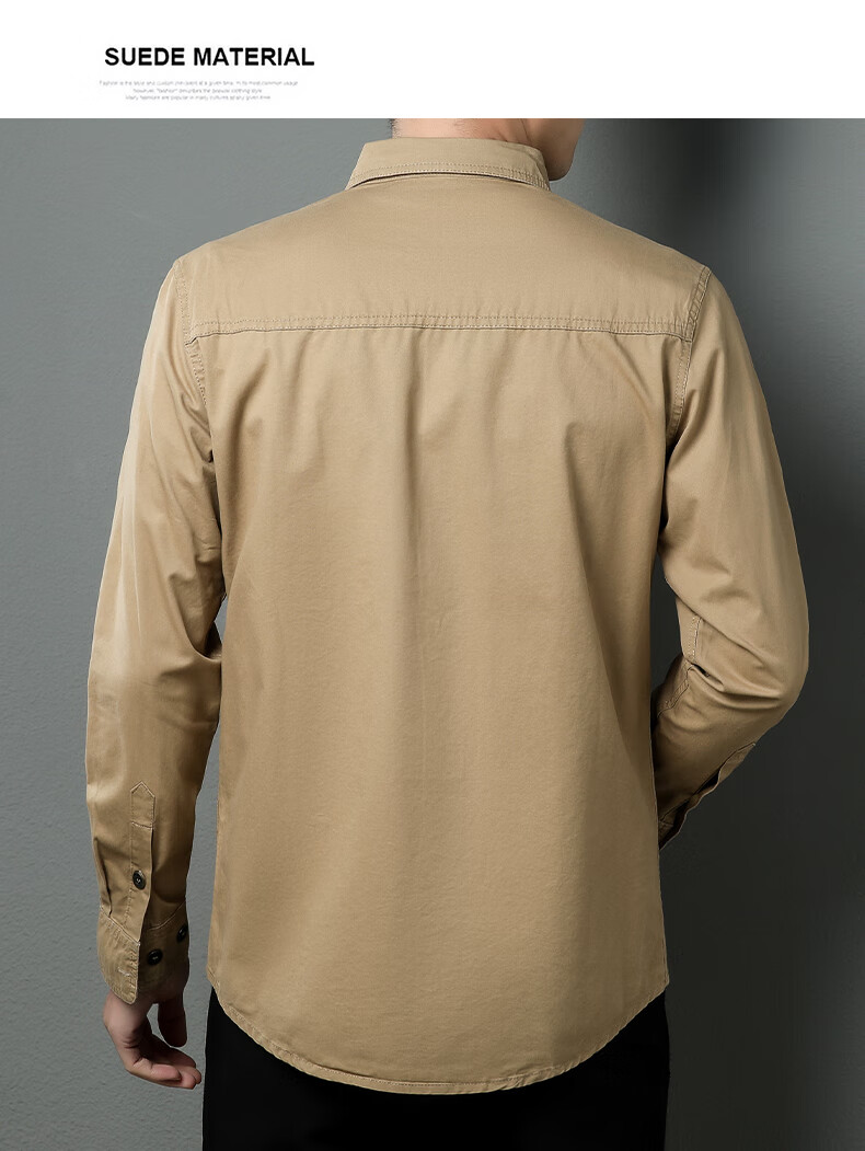 JEEP SPIRIT Men's Shirt, Long Sleeve, Spring And Autumn Washed Casual Workwear Shirt, Men's Jacket, Outerwear, Khaki, 2XL 4