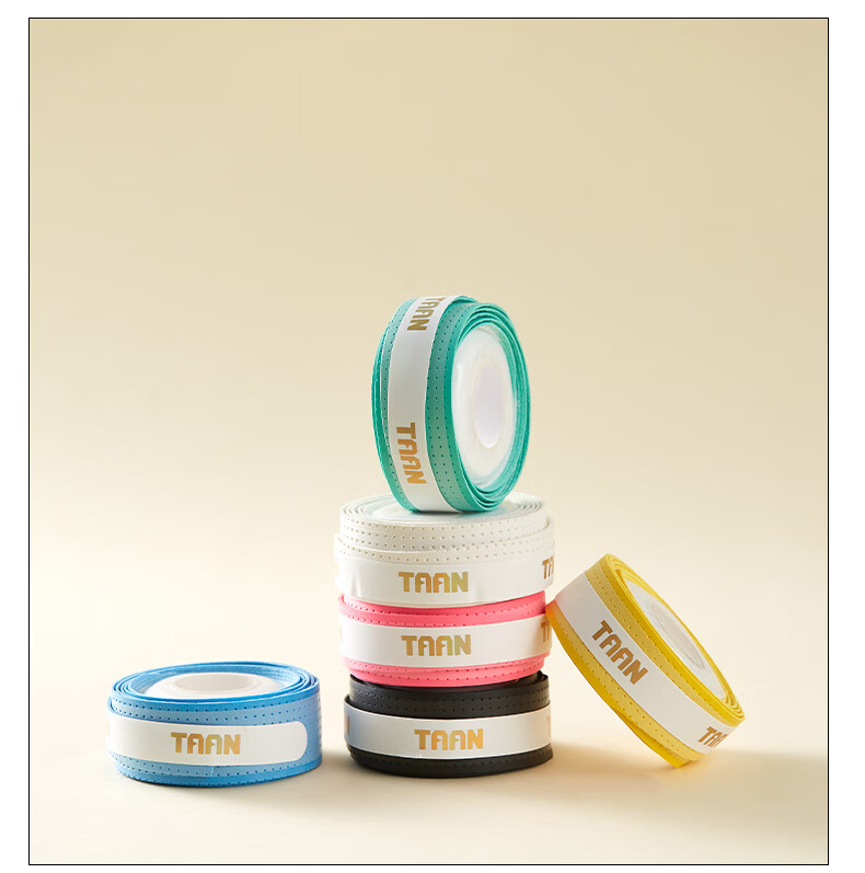Taan Badminton Grip Tape, Thickened with Perforations, Sweat-Absorbing, Non-Slip, TG099, Three-Pack, Black/white/blue 8