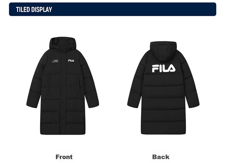 FILA Official RGB Long Down Jacket Unisex Winter Hooded Warm Coat Couples Style 23