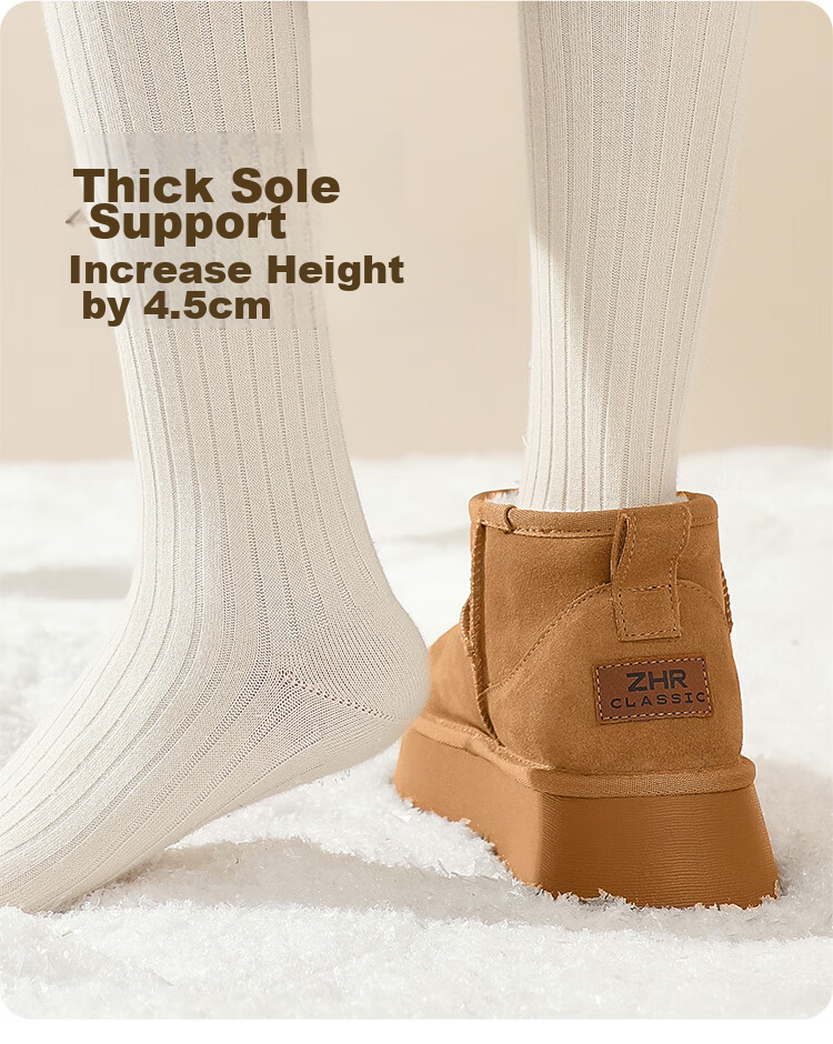 ZHR Snow Boots for Women, New Winter Style with Fleece Lining, Warm Cotton Shoes, Non-Slip Waterproof Thick-Soled Ankle Boots GZ08 Camel Color Size 39 9