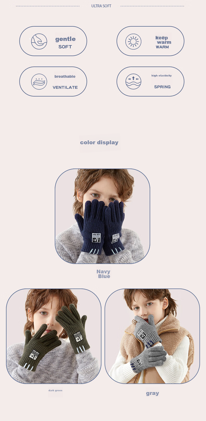 Duomiaowu Children's Gloves, Winter Boys' Warm Full-Finger Knitted Woolen Gloves, Boys' Writing Gloves, C5609 Navy Blue 1