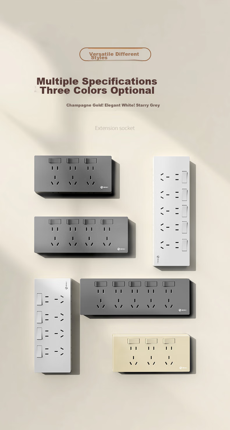 FDD Concealed Expandable Socket, 86-Type Converter, Extended Socket Panel, One Switch with Five Holes, One-To Converter, [White-35 Holes] Left Expansion + Independent Switch 6
