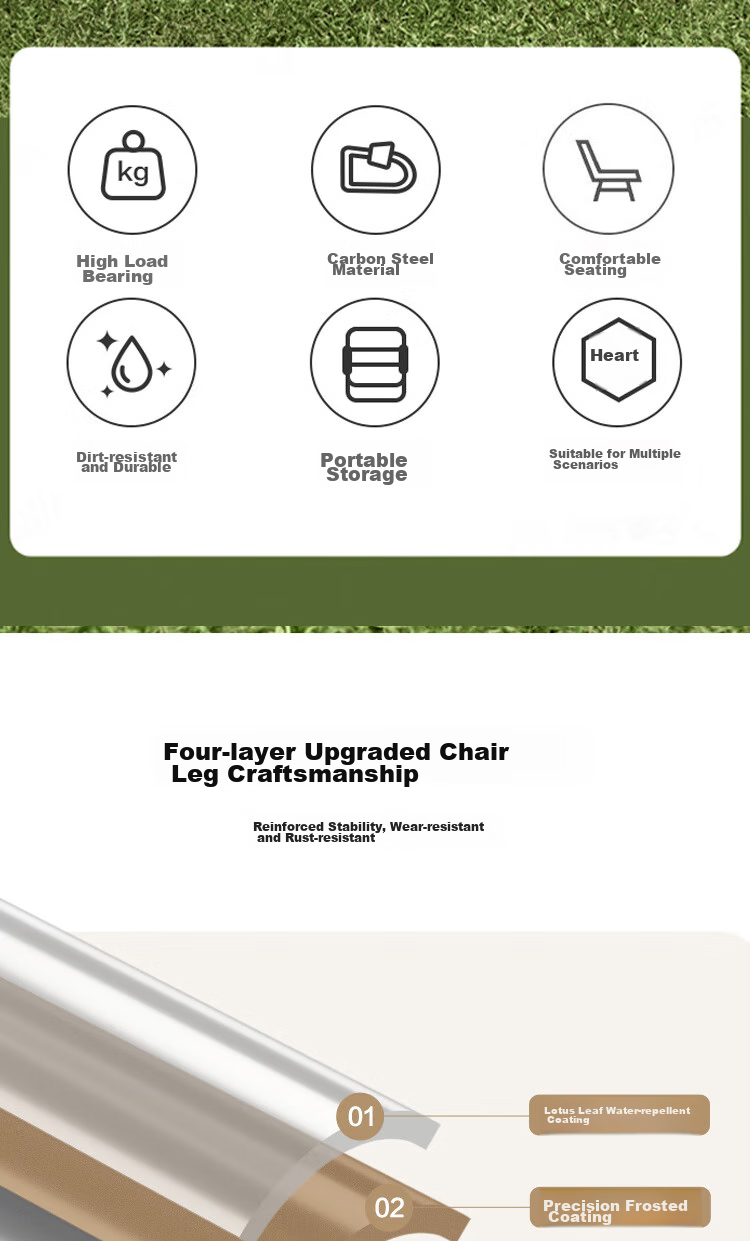 JD Original Outdoor Folding Chair, Oxford Fabric Picnic Table And Chairs, Outdoor Camping Chair, Portable Folding Chair, Sand Color, Medium Size 2