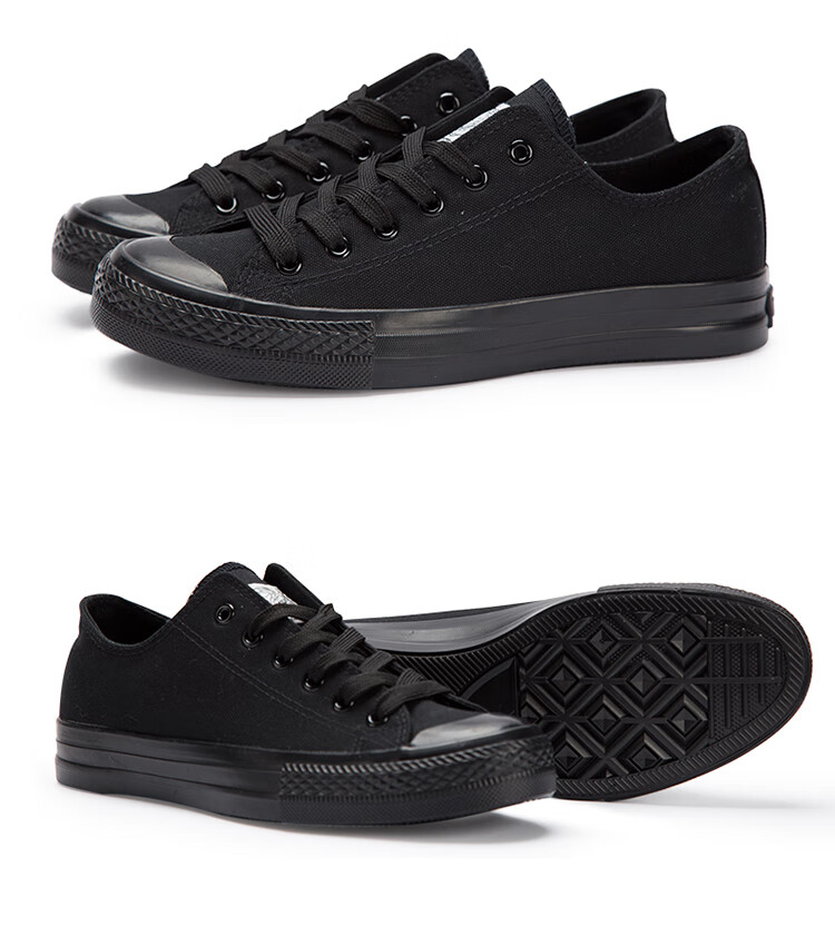 Warrior Canvas Shoes, Unisex Low-Top Casual Sneakers, Lace-Up Versatile Sports Shoes for Students, WXY-A007, Black, Size 39 5