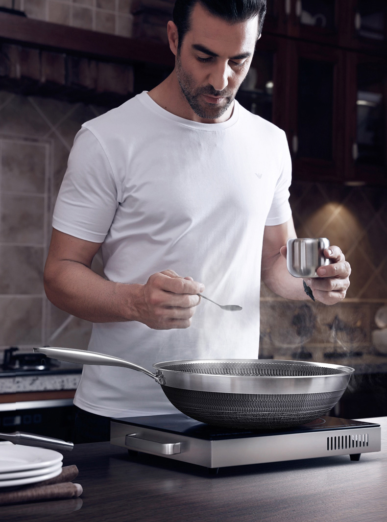 KBH Wok Pan, 316L Stainless Steel Non-Stick Pan, Low Smoke, 32cm Double-Sided Pattern Flagship Model 14