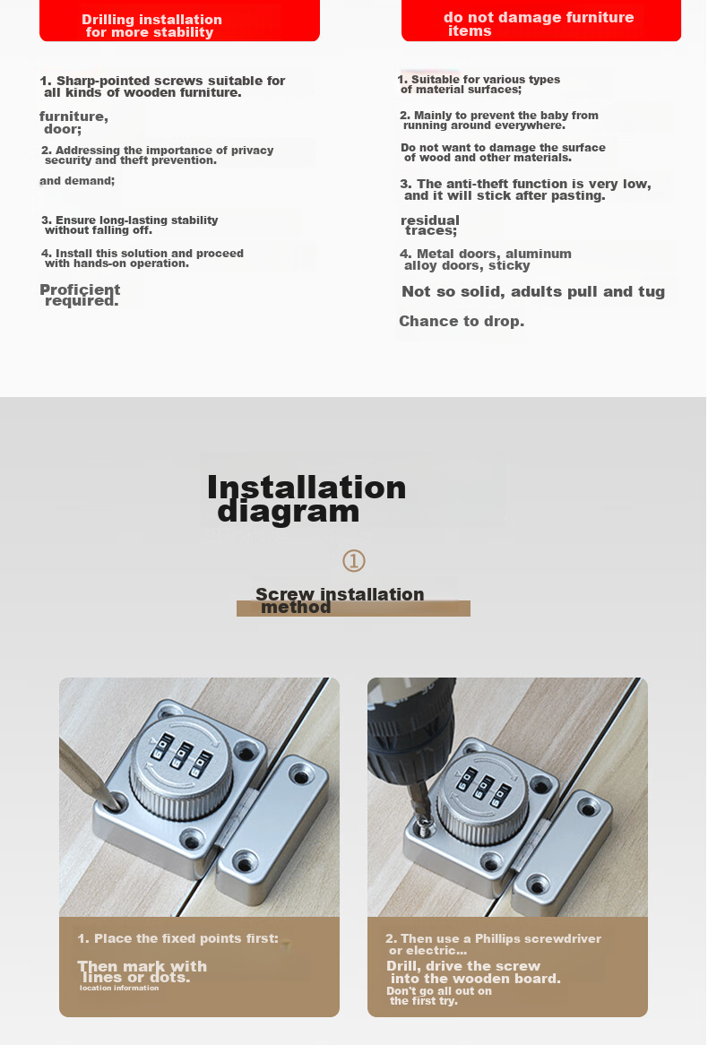 Dipuer Locking Drawer Latch, No Drilling Required, Refrigerator Door Lock, Cabinet Lock, Office Metal Cabinet Lock, Electrical Panel Lock Hardware 17