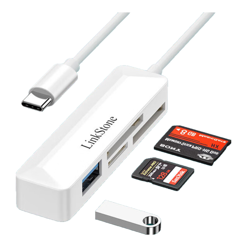 LinkStone Type-C Multi-In OTG Card Reader for MS/TF/SD Cards/USB Drives, Compatible with Apple 15/16/17 Phones, Sony Cameras, Camcorders, Sony Memory Sticks, PSX Game Consoles