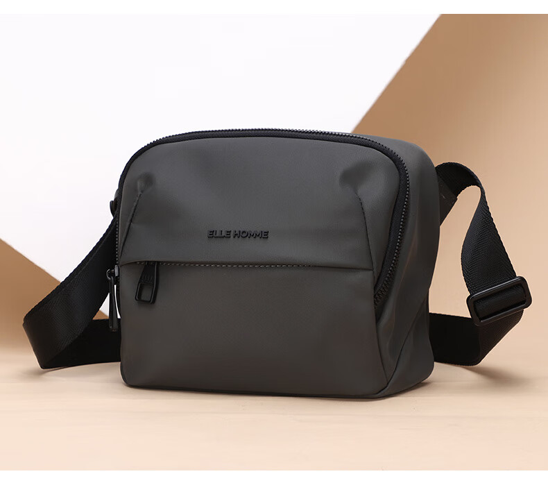 ELLE HOMME Men's Shoulder Bag, Trendy Lightweight Canvas Crossbody Bag, Water-Resistant Casual Phone Bag for Men, Travel Bag in Gray 2