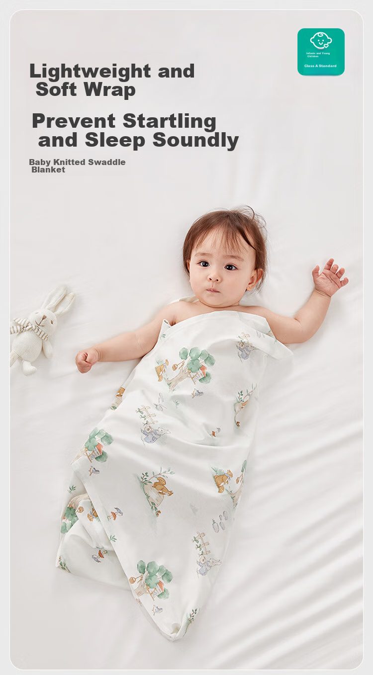 PurCotton Baby Swaddle, Antibacterial Knitted Blanket, Pure Cotton Newborn Wrap, Air Conditioning Cover, Fairy Tale Tree House Design, 90×90cm 1