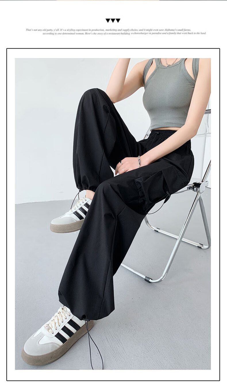 LangSha American-Style Parachute Cargo Pants for Women, Summer Ice Silk High-Waist Wide-Leg Loose Casual Quick-Dry Outdoor Sports Pants for Wome 21