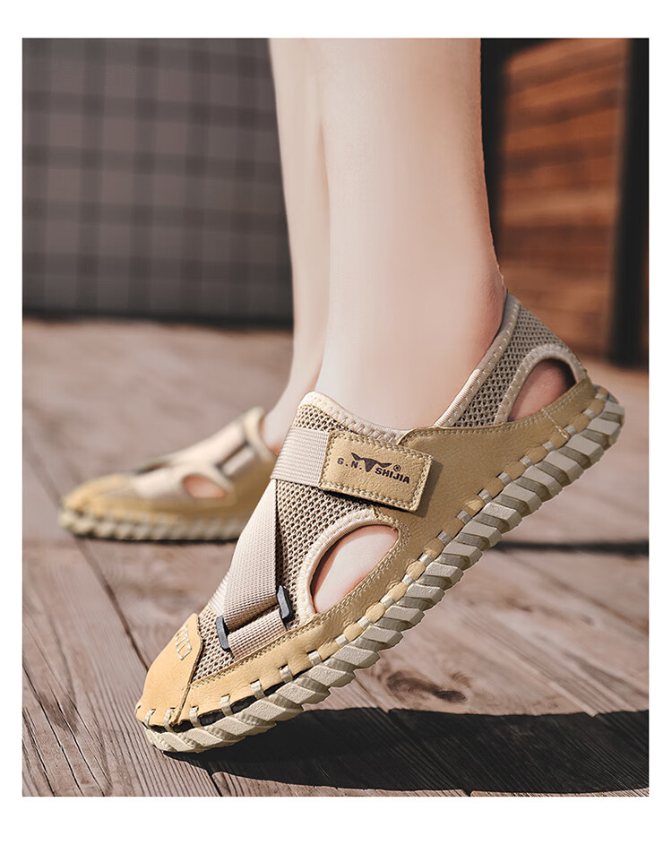 Bull Family Men's Summer Closed-Toe Sandals Soft Leather Soft Sole Outdoor Water-Resistant Casual Trendy Men's Clogs 9