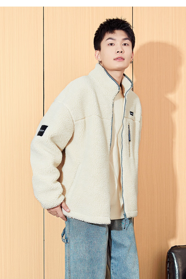 TonLion Autumn And Winter Stand-Collar Front Chest Pocket Sleeve Small Label Relaxed Fleece-Like Lambswool Short Thick Coat 10