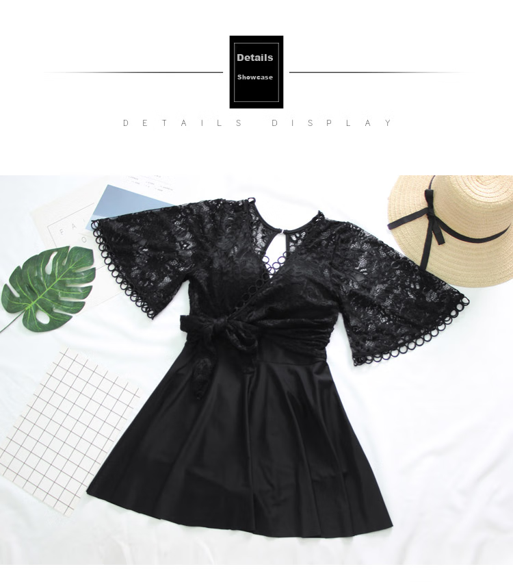 DK Swimsuit for Women, Sexy Push-Up One-Piece Dress-Style Boyshorts, Conservative Tummy-Covering Slimming Hot Spring Swimwear, Black, L 12