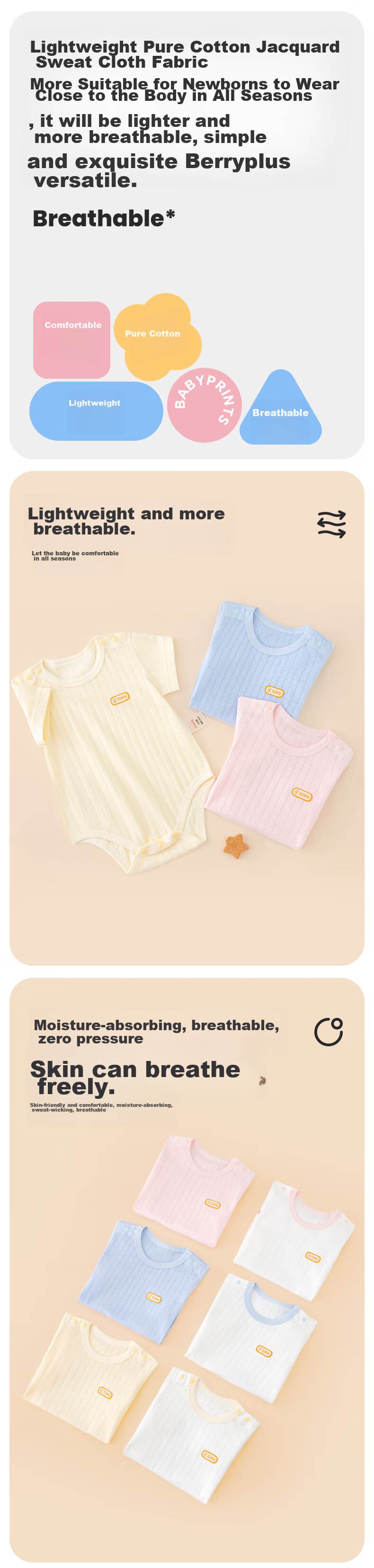 Babyprints Newborn Clothes, 2-Piece Set, Short-Sleeve Bodysuit, Pure Cotton Infant Romper, Thin Style, Baby Onesie, Yellow, Size 66 1