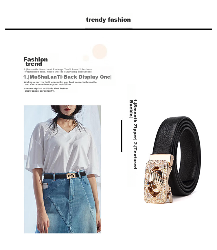CROCODILE Swan Crystal Diamond Fashion Women's Belt, Top-Grain Leather Waistband, Women's Trouser Belt, Birthday Gift, 2666 Black 4