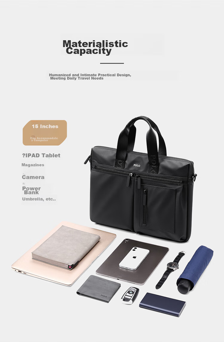 POLO Briefcase, Men's Casual Business Bag, 15-Inch Laptop Bag, Office Handbag for Men, Shoulder Crossbody Bag 6