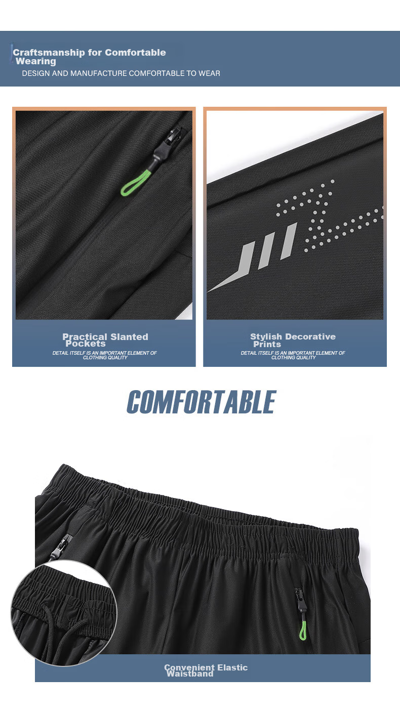 JEEP SPIRIT Ice Silk Capri Pants for Men, Sports Shorts, Summer Lightweight Quick-Dry Breathable Casual Trousers, Black M 13