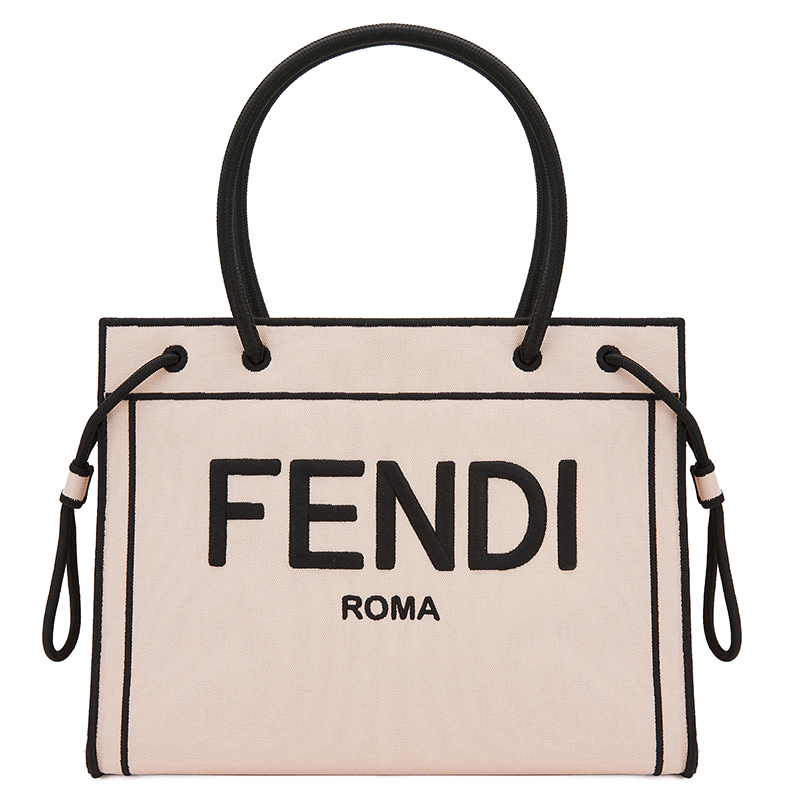 芬迪fendi 女士fendi roma系列淡粉色织物logo刺绣中号手提袋 8bh378