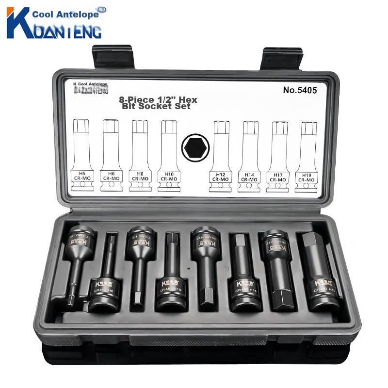 Kuanteng Industrial Grade 8-Piece Large Pneumatic 12-Point Internal Impact Wrench Set with Integrated Electric Plum Blossom Screwdriver Bits and Impact Socket Set