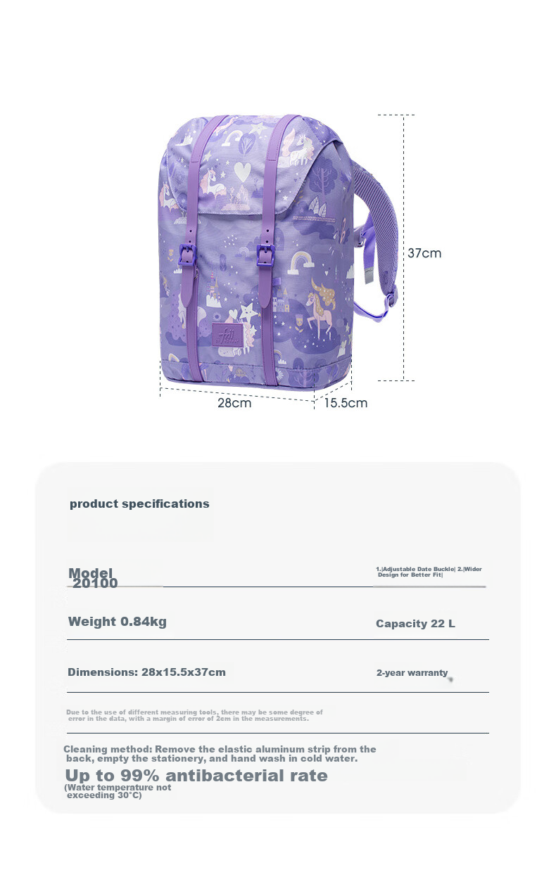FRII OF NORWAY Norwegian Children's Spine-Protecting Lightweight Backpack for Primary School Students Grades 1-4 Large Capacity Gift for Girls 22L Purple 12