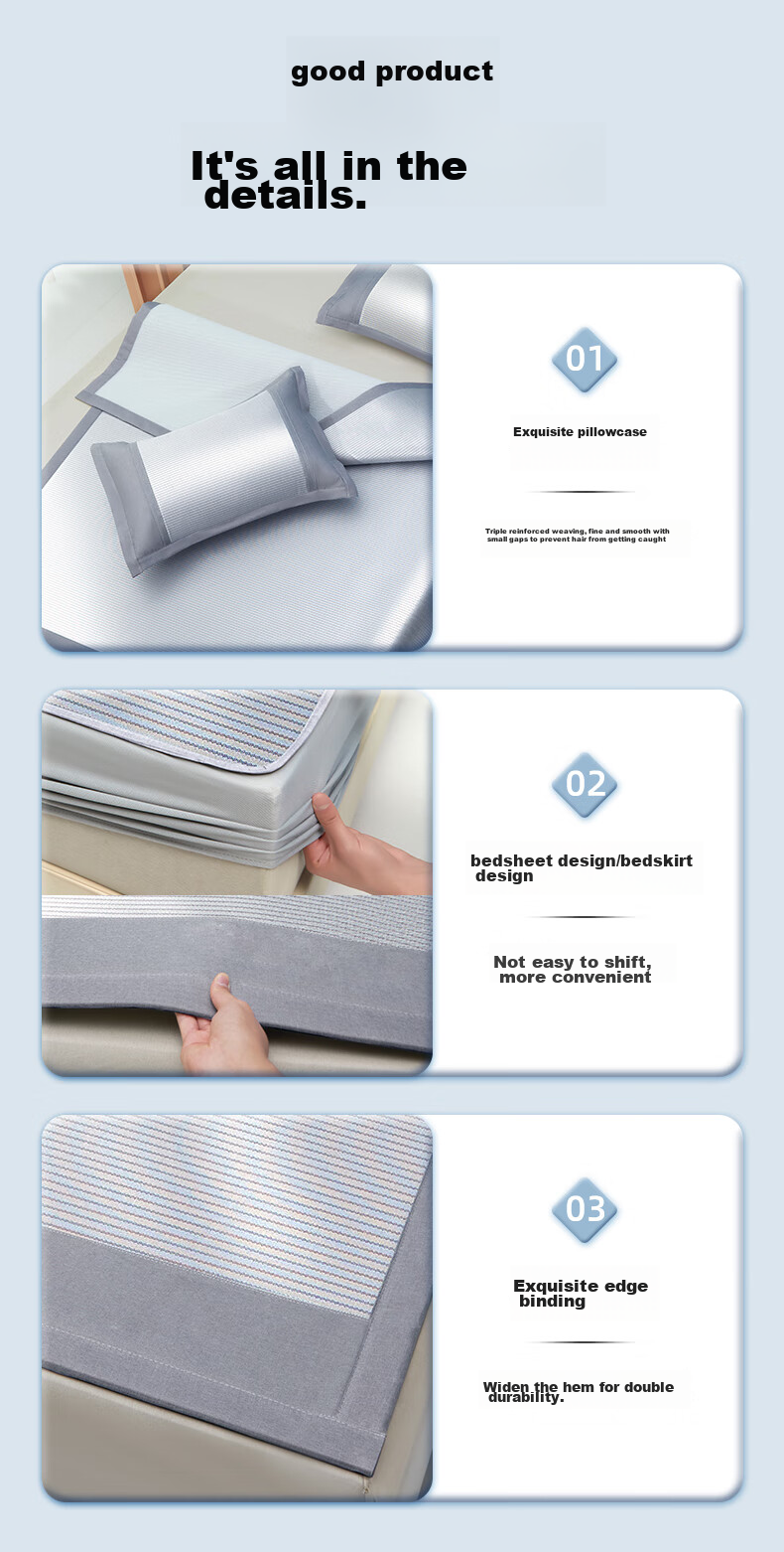Sanshunnuanrun Ice Silk Cooling Mat, Machine Washable, Ice Silk Mat, 1.5x2 Meters, Soft Cooling Mat, Foldable Three-Piece Set 12
