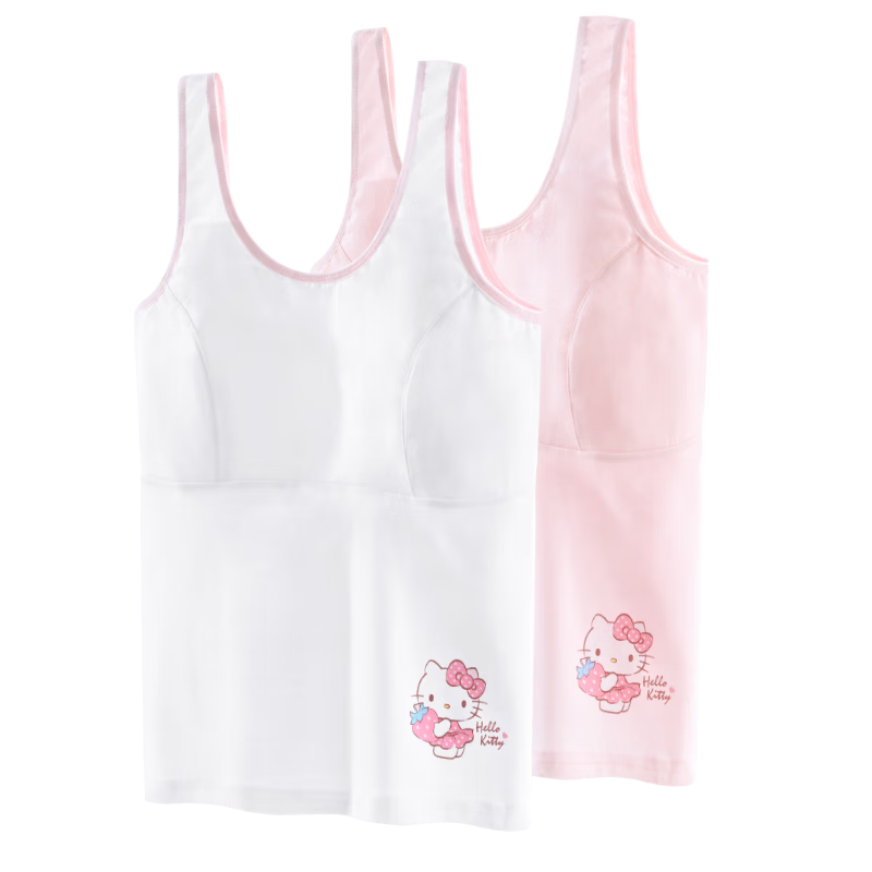 Hello Kitty Girls' Training Bra, Developmental Underwear, Breathable Camisole, Girls' Bra, Thin Summer Style, 88007 White-Pink, Size 150