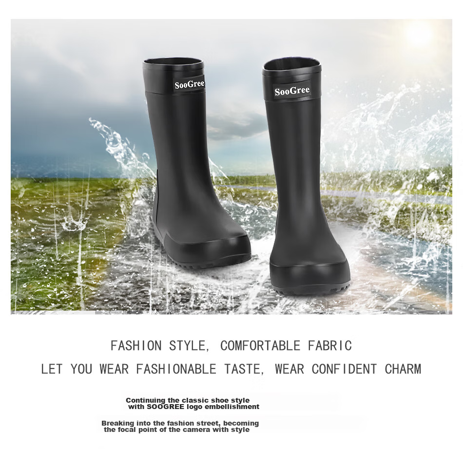 SooGree Men's Mid to High-Top Rain Boots, Stylish Wear-Resistant Waterproof Non-Slip Beach Shoes, Protective Work Shoes for Food Delivery 3