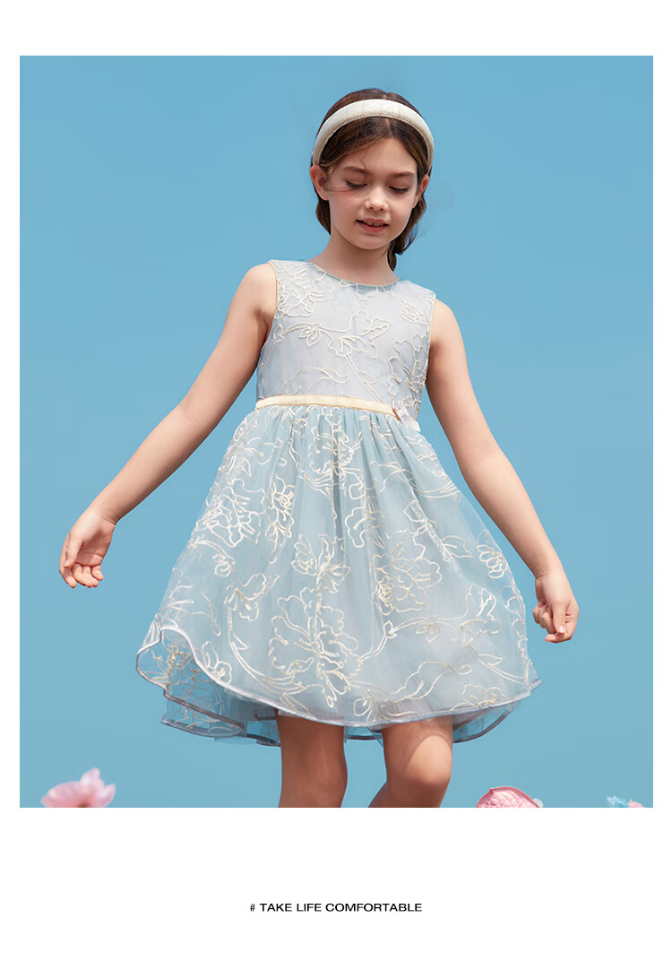 YEEHOO Girls' Princess Dress, Children's One-Piece Dress, Big Kids' Dress, Formal Wear, Tulle Birthday Dress, Summer Outfit, White, Size 120 10