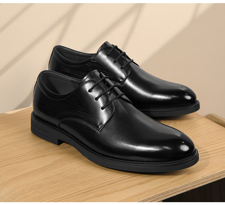 HLA Men's Business Casual Shoes First Layer Cowhide Formal Shoes British Style Black 38 13