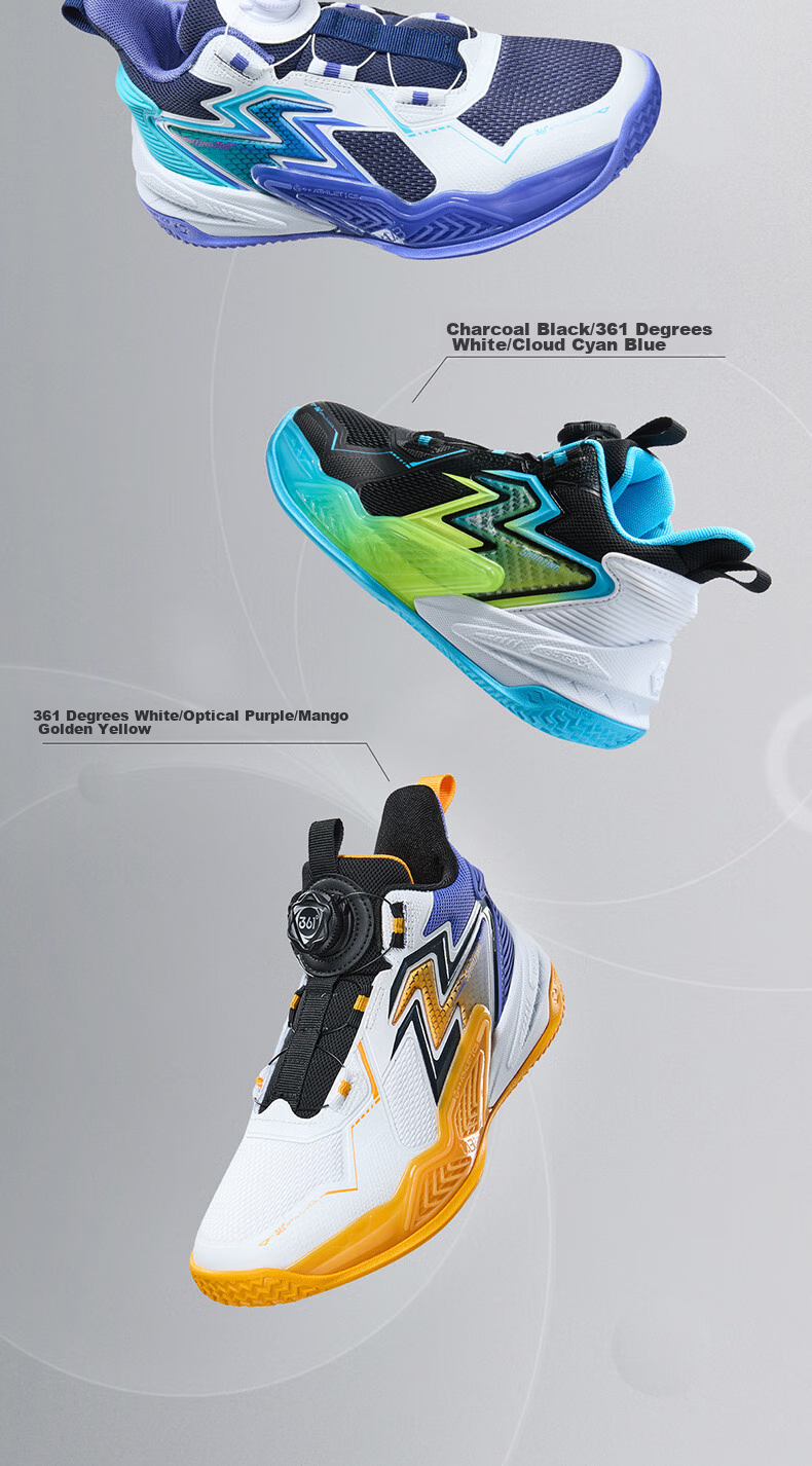 361° Children's Basketball Shoes, 2024 Fall/winter Youth All-Round Performance Quick-Rebound Technology Basketball Shoes, Blue, Size 39 12
