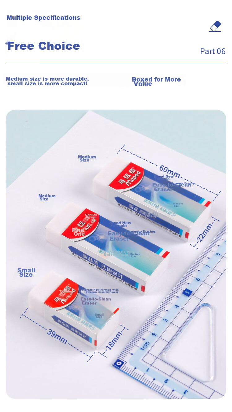 Maped Erasable Eraser Medium Size 2 Pieces, Student Drawing Exam Art Eraser, Clean with Less Residue, No Trace, for Primary School Students, Xiangpei Children's Stationery 105822CH 11