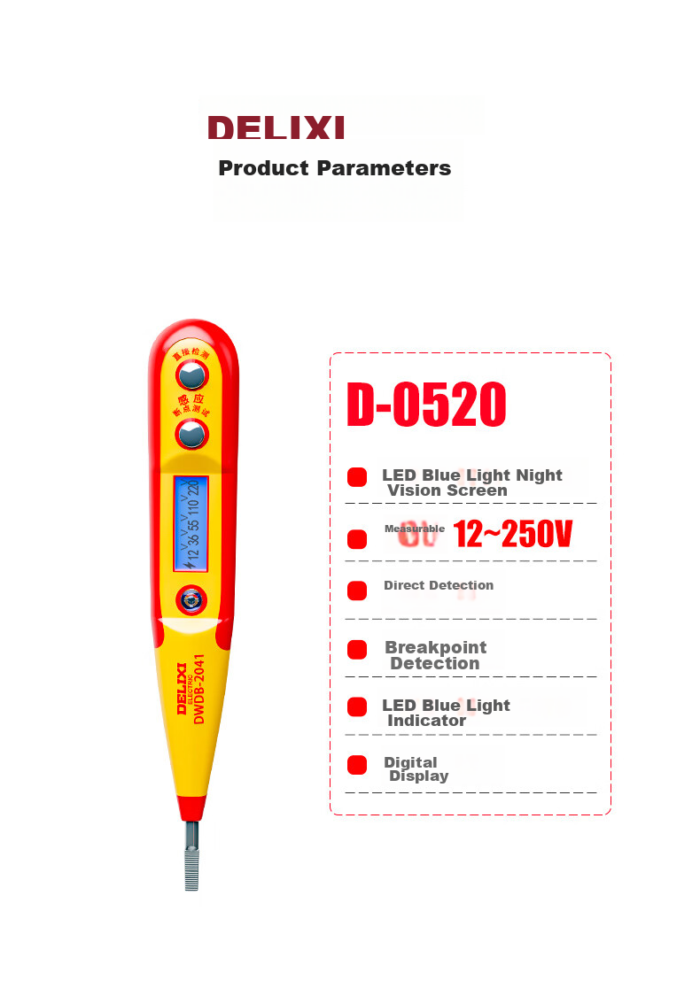 DELIXI Electrician's Voltage Tester, Specialized for Household Wire Testing, Multi-Functional Voltage Detector Pen for Checking Breaks And Points 12