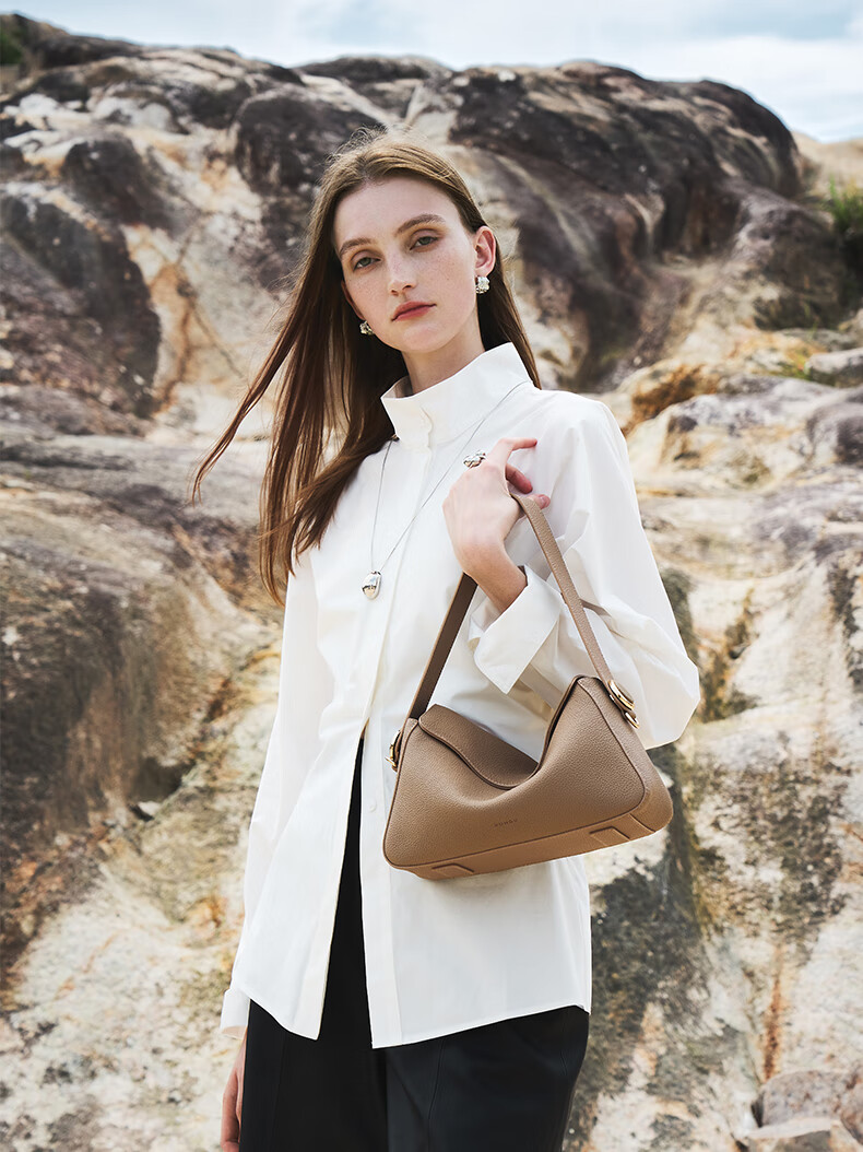 HONGU Leather Handbag, Women's Shoulder Bag, Commuter Crossbody Bag, Casual Ladies' Purse, Birthday Gift for Wome 2