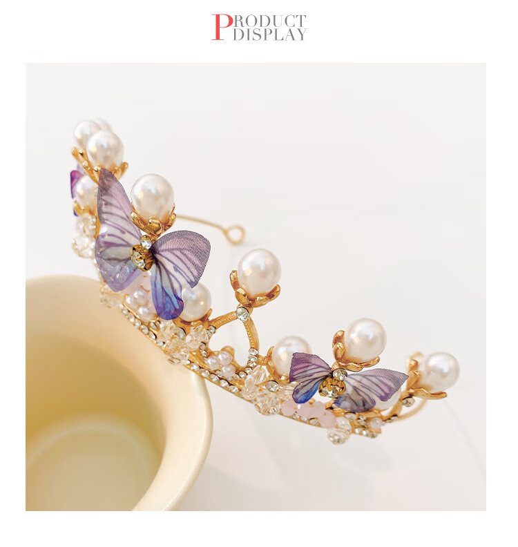CHIMERA Butterfly Beaded Crown Headband for Children, Girls' Princess Performance Headdress, Hair Accessory, Mid-Autumn Festival Gift for Girls 13