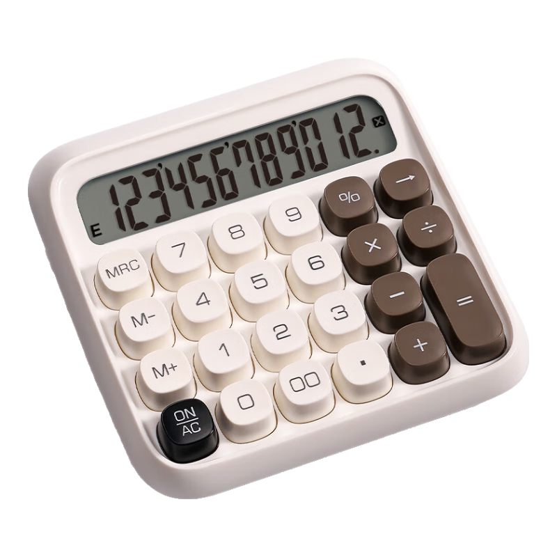 Deli Round High-Button Stylish Calculator for Children, 12-Digit Wide Screen Display, Aesthetically Pleasing Fourth Grade Student Calculator, Office And Study Supplies, White, TE36