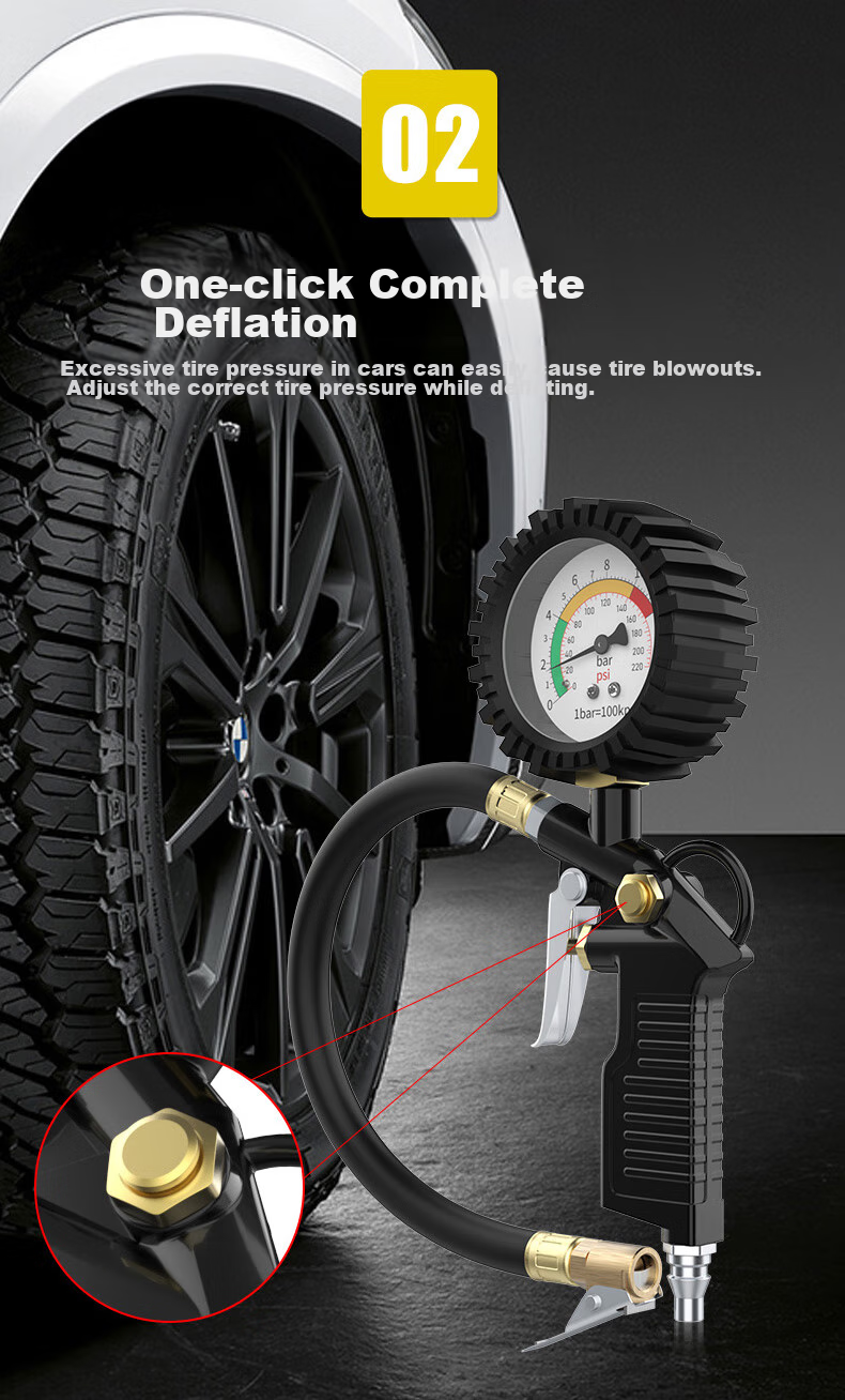 Huangchi Oil-Immersed Tire Pressure Gauge, Can Deflate Tires, Tire Pressure Monitor, Car Tire Pressure Meter 8