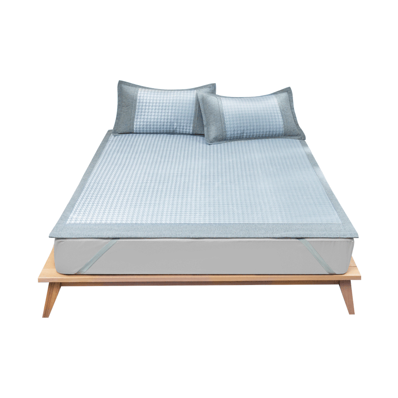 JD Original 600D Encrypted Jacquard Cooling Mat, Cool Ice Silk Mat Three-Piece Set, Washable Soft Cooling Mat, 1.5*2m, Blue