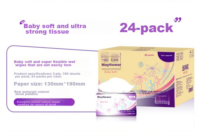May Flower Facial Tissues, 3-Ply, 120 Sheets*20 Packs, M Size, Soft And Thick Skin-Friendly Tissues, Bulk Pack 8
