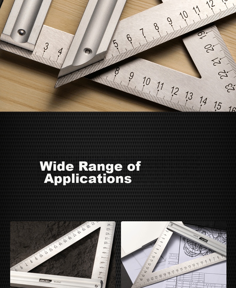 Deli Stainless Steel Right Angle Ruler, Triangular Ruler, Measuring Ruler for Steel Plates, Thickened 45-Degree Steel Plate Ruler, 200mm 10