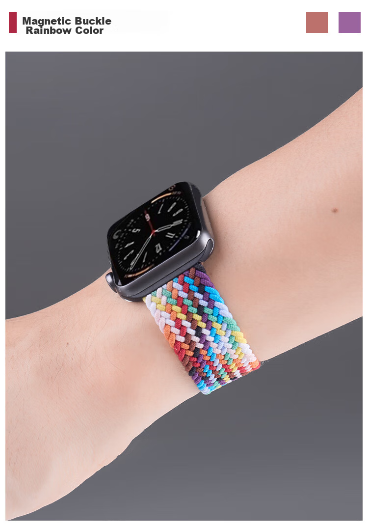 MSSM Compatible Apple Watch Band for Apple IWatch S12/11/10/9/Se3/Ultra4, Nylon Braided Loop Strap with Magnetic Clasp [Rainbow] 44/45/46/49 17