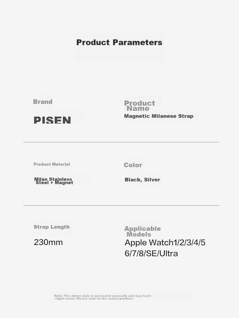 Pisen Compatible with Apple Watch Band, Suitable for Apple IWatch S12/11/10/SE3 Milanese Stainless Steel Strap, Universal Fit for S9/8/7/6 [38/40/41/42mm] 13