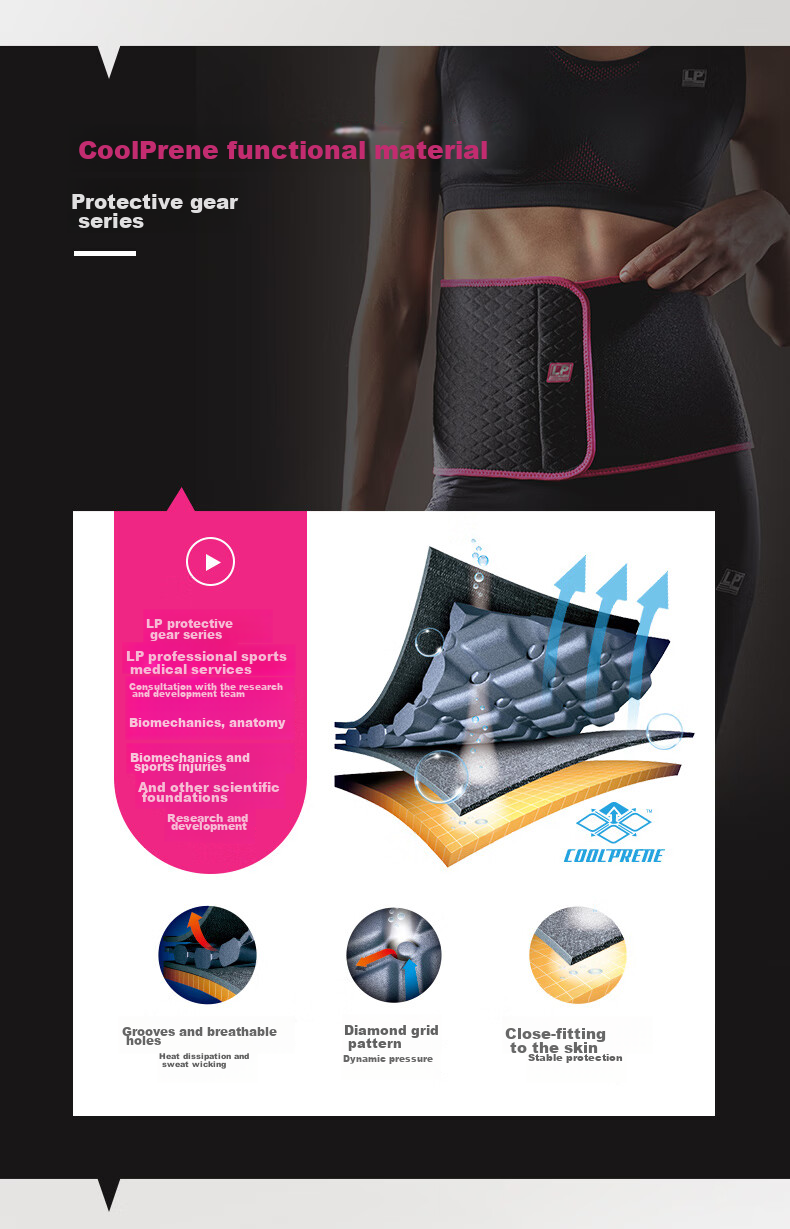 LP 593CA Sports Fitness Waist Support Belt for Women, Abdominal Compression Waistband for Running Yoga Dance, Black Purple 3