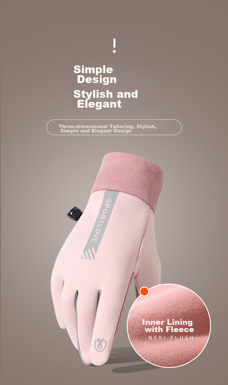 Nanjiren Women's Cycling Gloves, Winter Warm, Windproof, Cold-Resistant, Fleece-Lined, Touchscreen Compatible, Riding Gloves for Women N2E2X851682, Pink-Gray 10