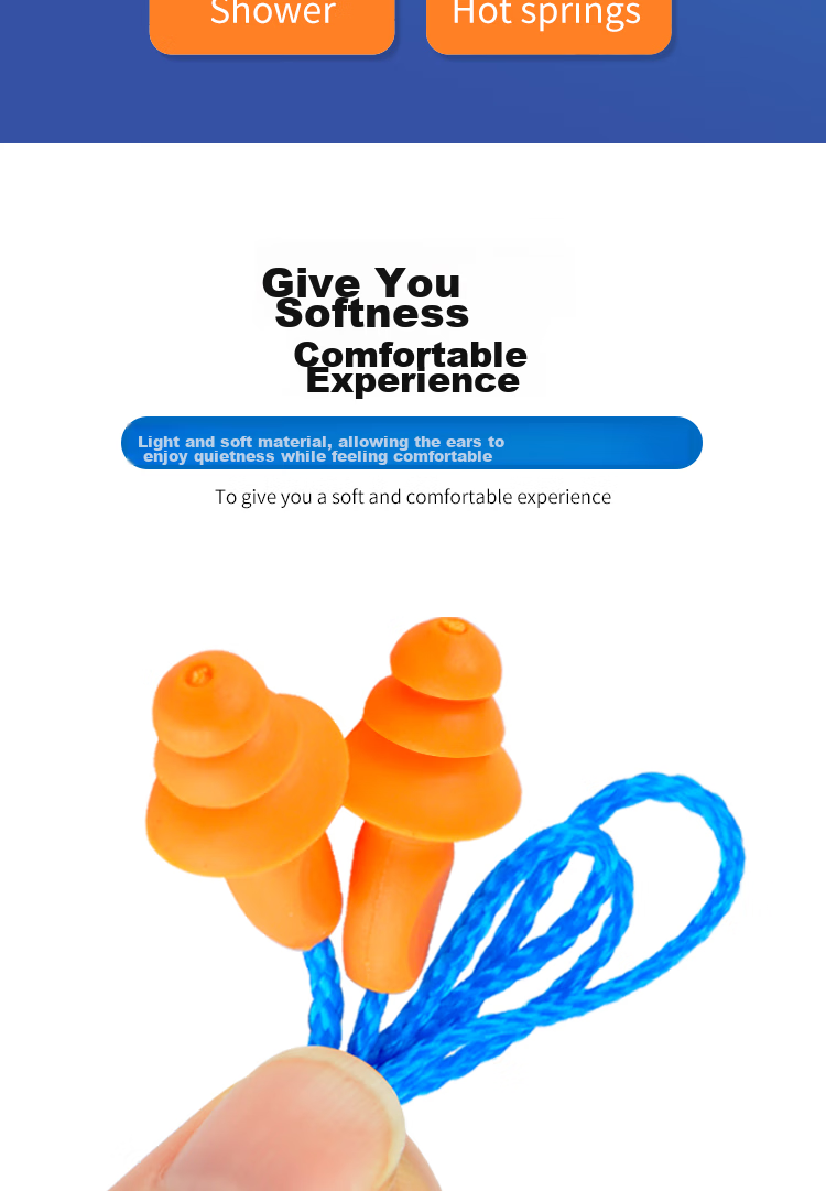 Ams Earplugs with Cord, Industrial Noise Reduction And Anti-Snoring Sleep Aid, Ultra-quiet Noise Cancellation, 100 Pairs/box, 311X 8