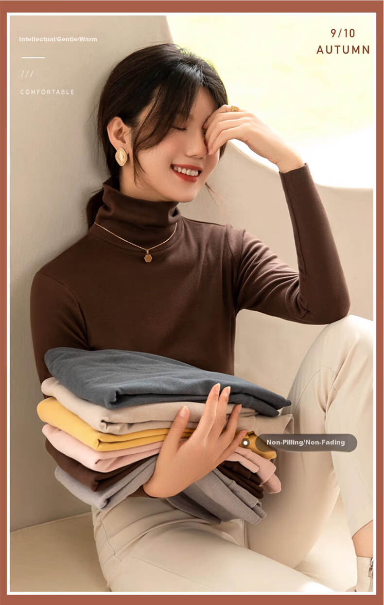 XUEXIMAN Turtleneck Basic Base Layer for Women, Autumn And Winter German Velvet Brushed Base Shirt, Skin-Friendly Inner Wear Top, Slim-Fit And Slimming, Suitable for Outerwear 1
