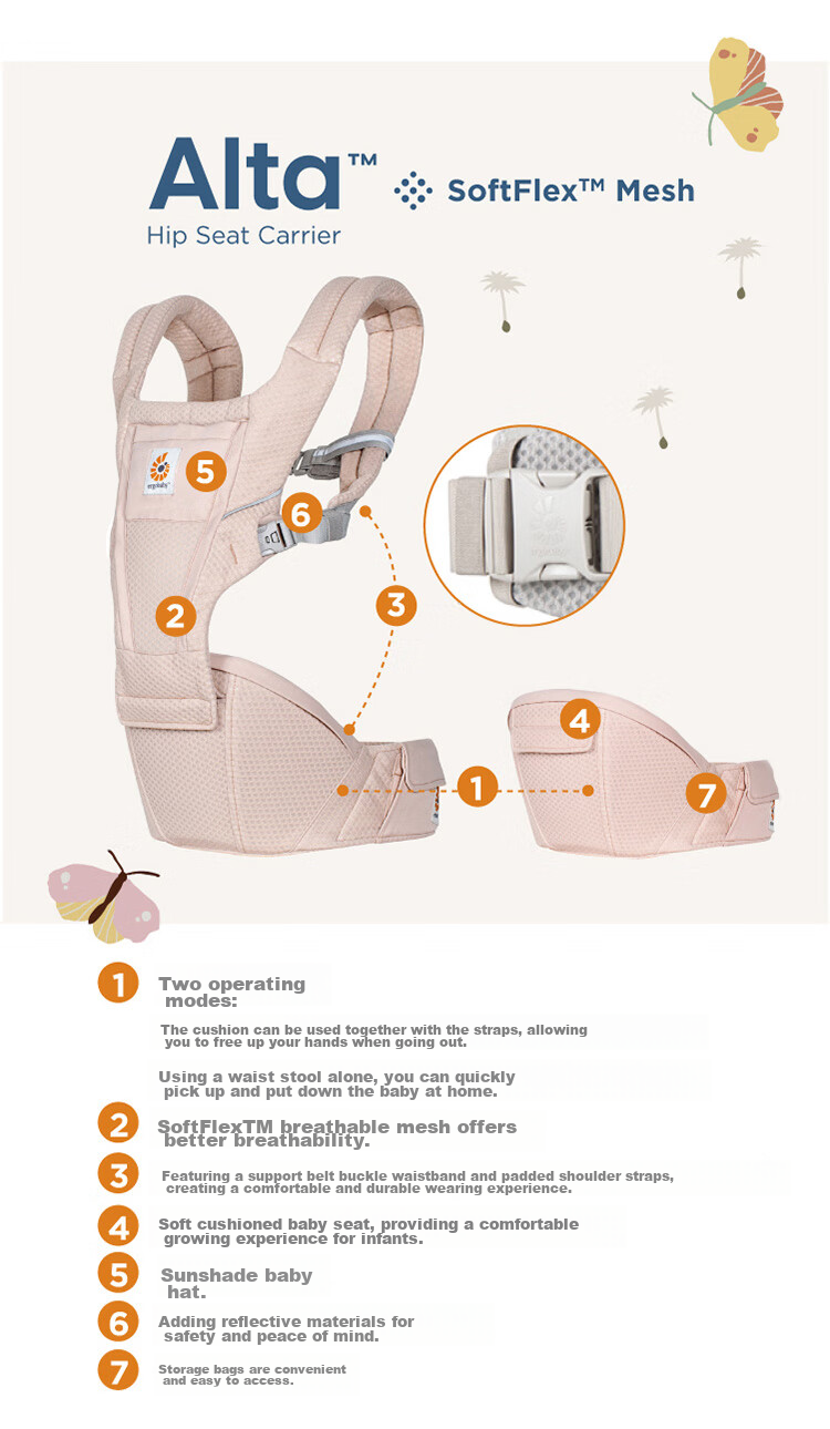 ERGObaby American Ergonomic Baby Carrier, Alta All-Stage Labor-Saving Ventilated And Breathable, 6 Carrying Methods, Baby Seat in Gray 14