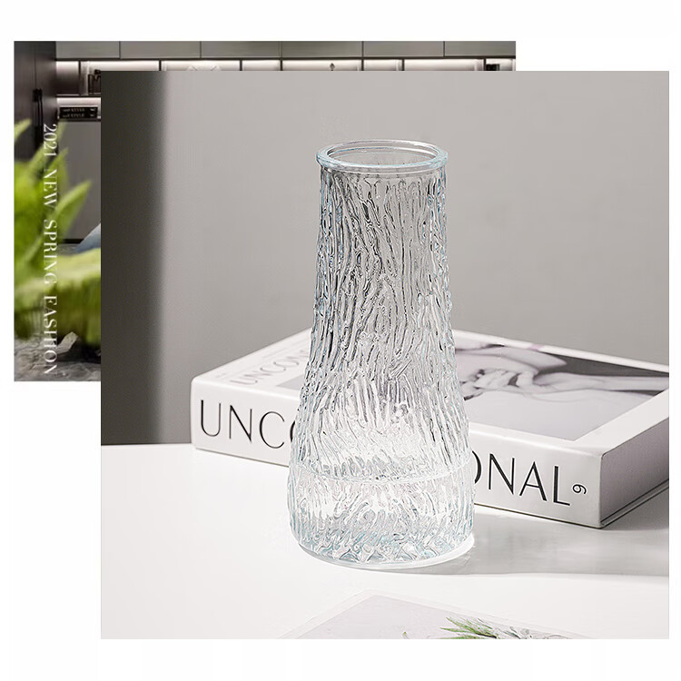 Jidukongjian Glass Vase, Nordic Style, Living Room Table Decoration, Transparent Hydroponic Flower Pot, Large Tree Bark Desig 1