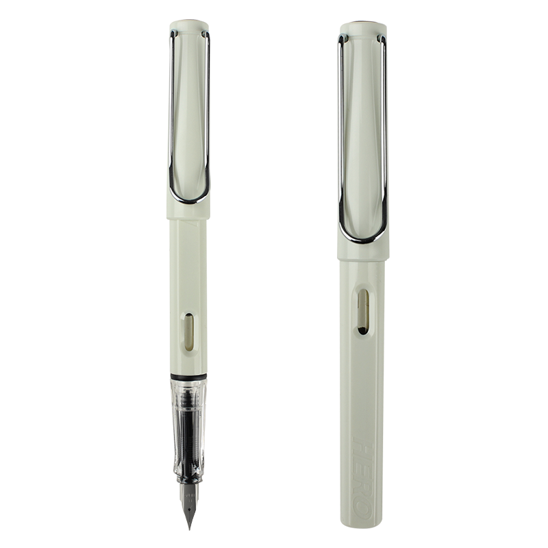 HERO Fountain Pen 359 Ergonomic EF Nib Thin-Thick Plate Crafted Student Calligraphy Pen (With 6 Random Ink Cartridges Included) Iridium Gold Fountain Pen Signature Pen Morandi Color Series Off-White
