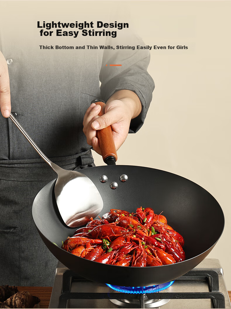 Yantiejiang Iron Wok with Titanium, Non-Coated Non-Stick Frying Pan, Authentic Household Use, Preheated, Suitable for Induction And Gas Stoves, 30cm 4