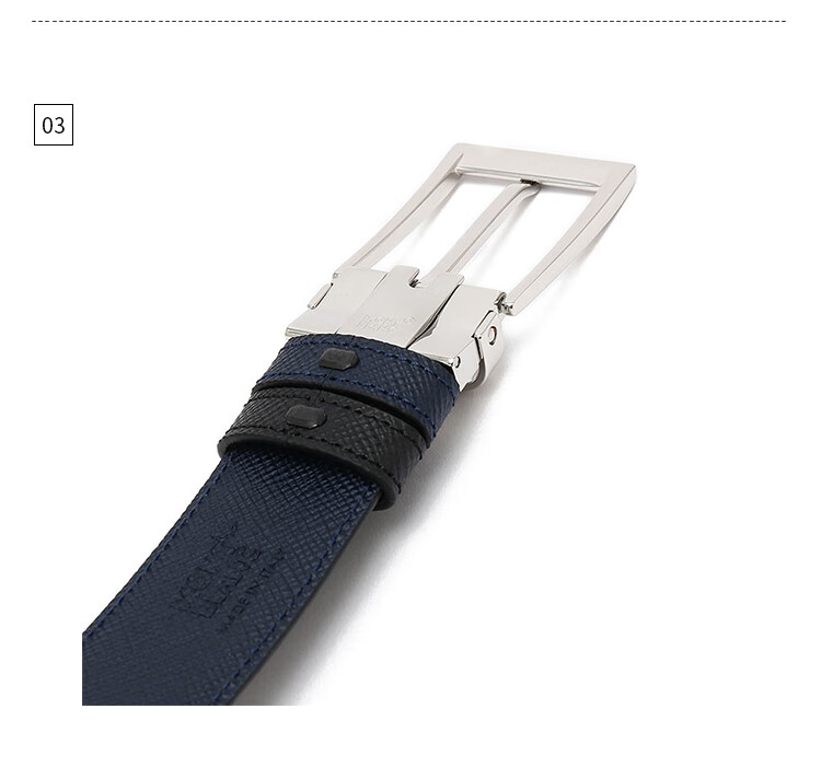 MONTBLANC Black/Indigo Blue Reversible Free-Cut Leather Belt/Waistband 118438 [Gift] 7